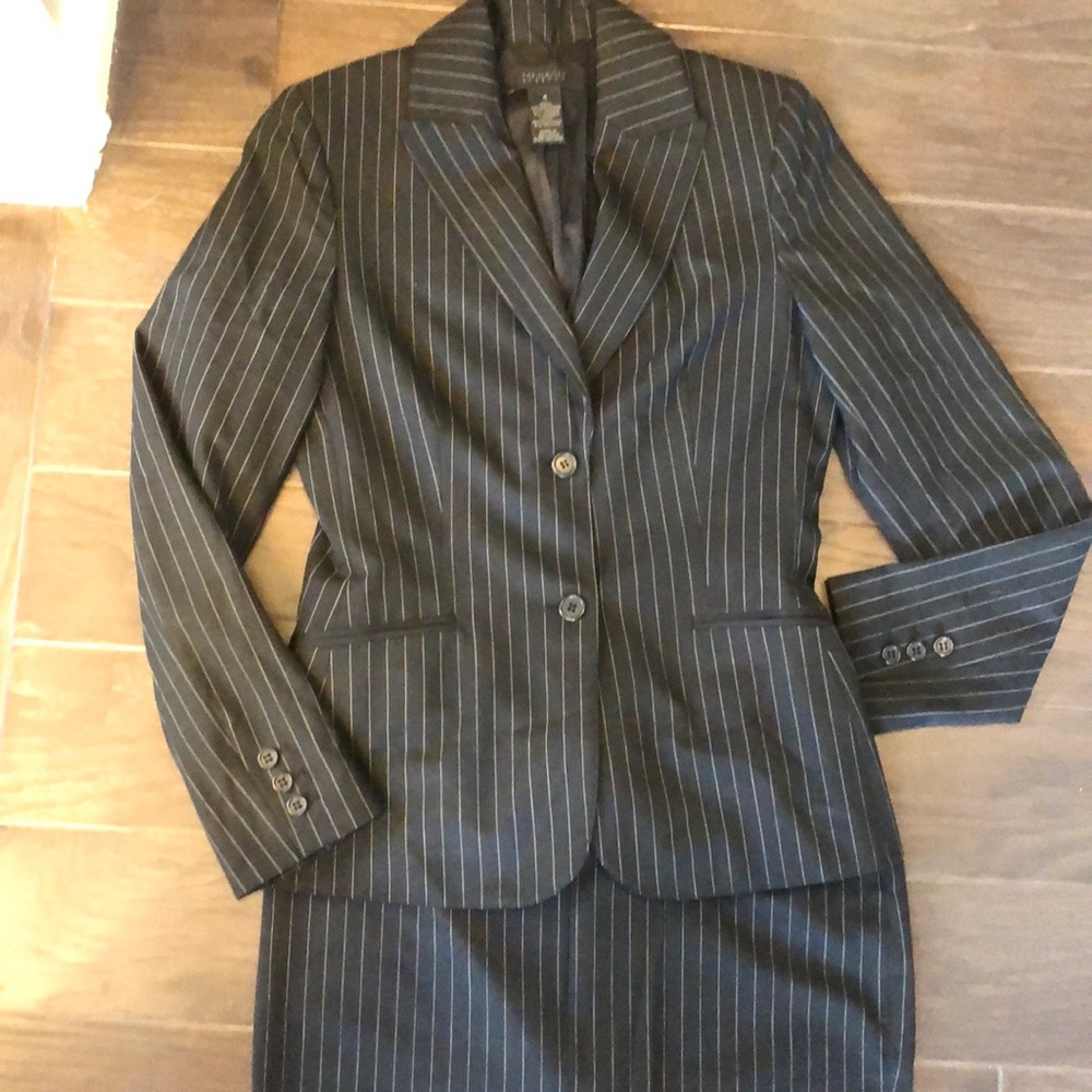Black pinstriped suit jacket in great condition